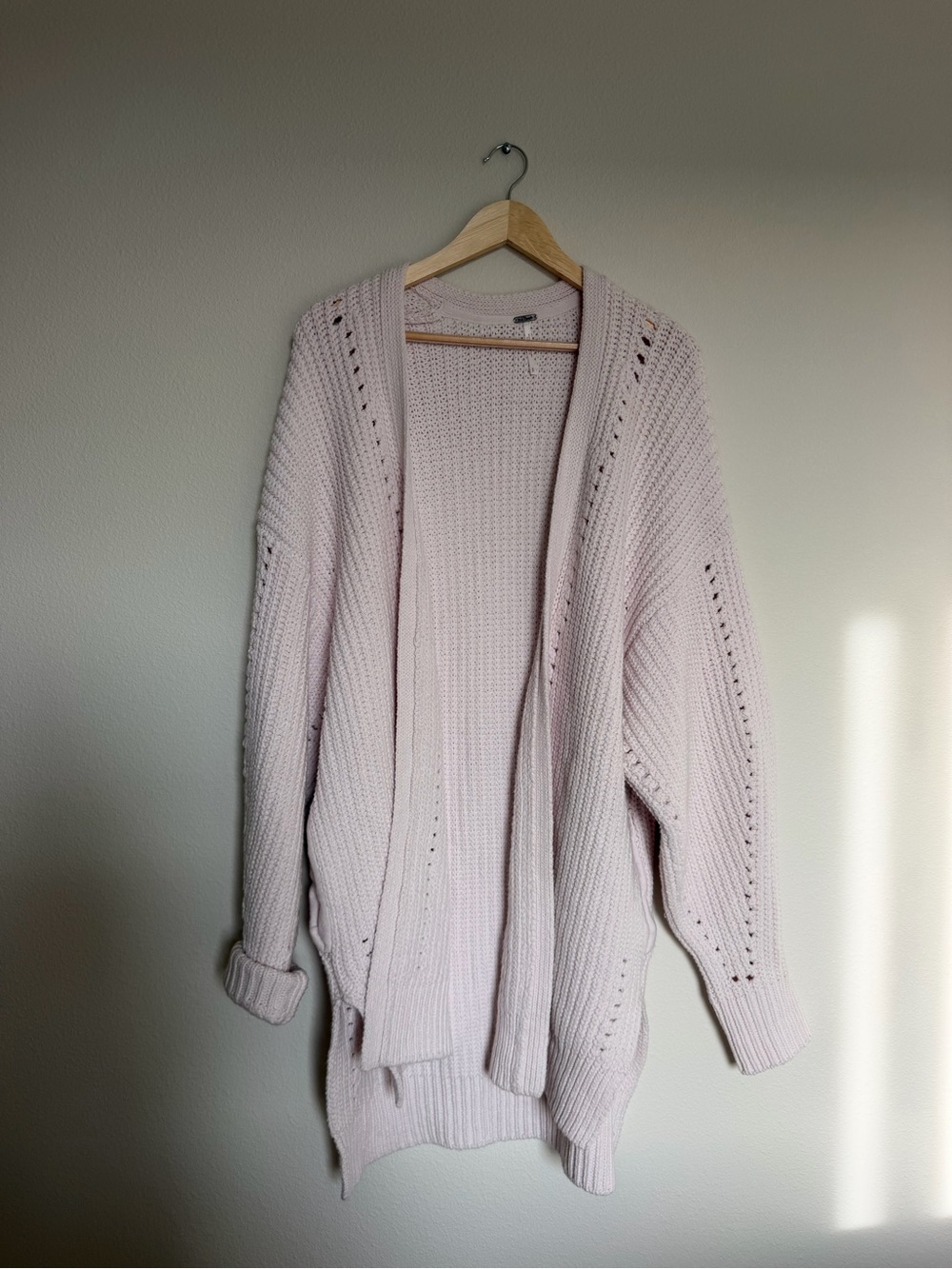 Free People Open-Front Chunky Knit Cardigan - Light Blush